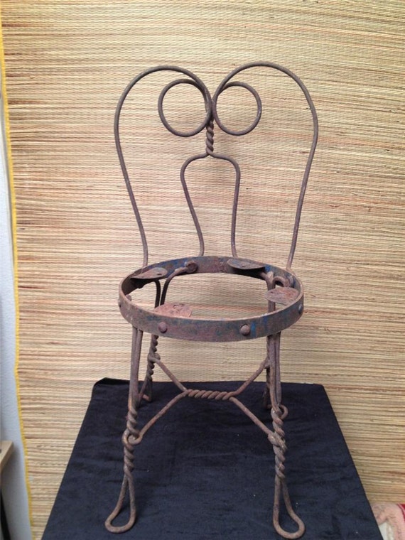 Rare Child's Kid's Doll Antique Twisted Wrought Iron Ice Cream Parlor Chair c