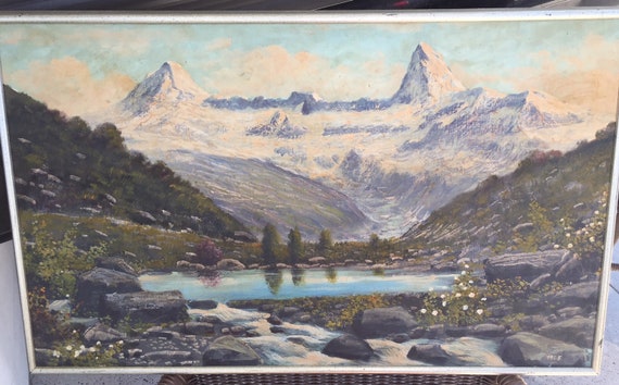 Vintage 1965 Original Oil Painting EQUADOR Volcano Cotopaxi Mountain ART