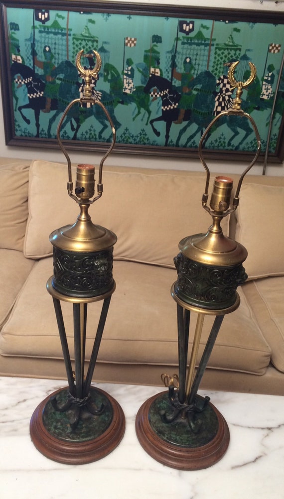 PAIR Vintage Hollywood Regency Lamps Lion Head by Wildwood Mid-Century Modern