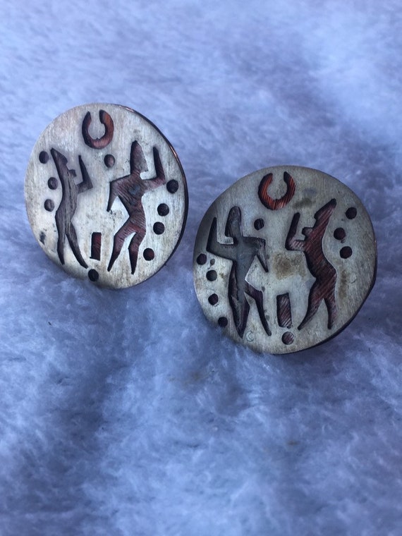 Rare FMJ Mexican sterling Silver Earrings TAXCO 925 Screw Back Modernist