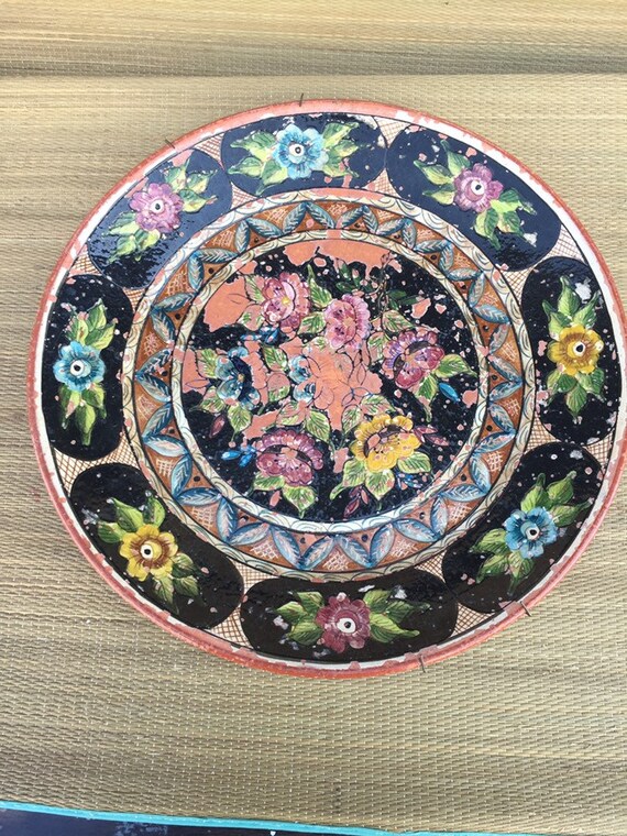 Early Vintage Mexican Pottery Platter 17” Large Charger Wall Art