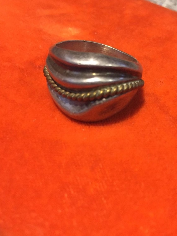 Vintage Mexican Sterling Silver & Brass rope Ring Modernist mixed Metals 925