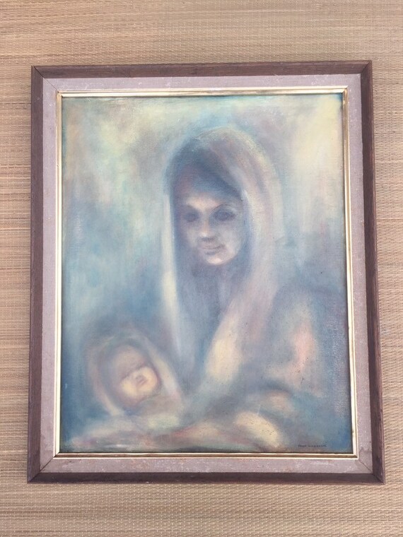 Vintage Original Painting Peggy Westbrook Texas Art Woman Child