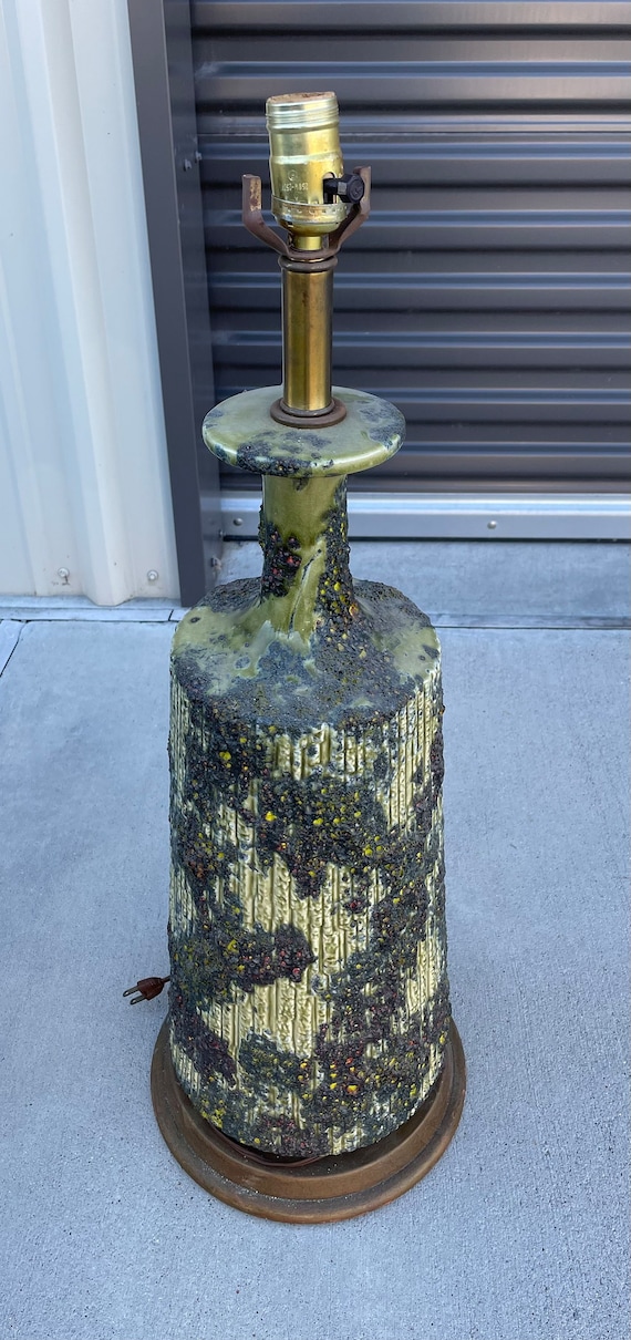 Vintage FAT LAVA  Glaze Pottery Lamp Green Mid-Century Modern Large