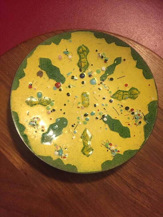 Vintage Enamel on copper bowl Mid-Century Modern Abstract Art 1960's