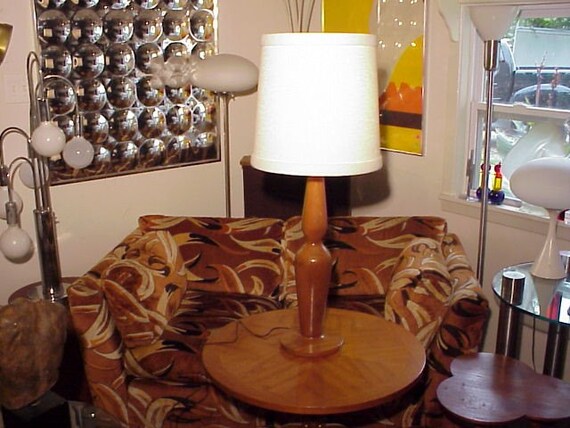 Mid-Century Modern Wood Table Lamp 1960's Apollo 13 Movie w/ Shade Spaceage