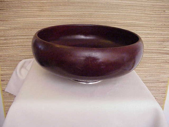 Vintage Mahogany Wood and Sterling Silver Fruit Center Bowl by Hunter Silver Co.