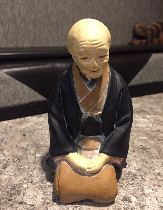 Vintage Rare Japanese Hakata Urasaki Clay Doll Washable Old Lady Figurine Japan