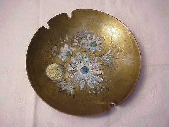 Vintage Sascha B. Brastoff Enamel on copper Ashtray Floral Mid-Century Modern Art