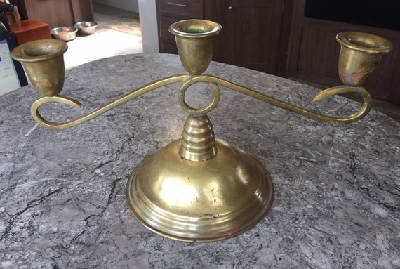 Vintage Mexican Brass Candle Holder De La Pena Modernist Art