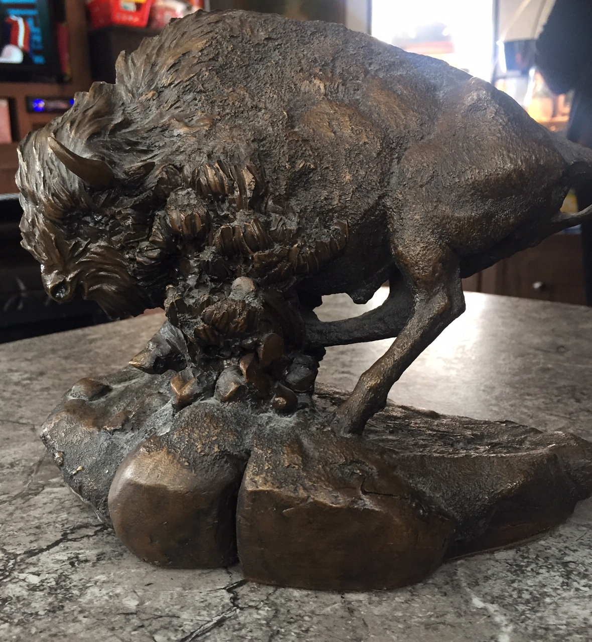 Vintage Buffalo Art Sculpture Thunder on the Plains Signed Chapel 1981