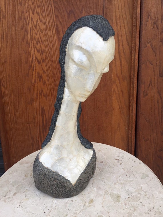 Vintage Modigliani style  Modernist Capiz Shell Female Sculpture art b
