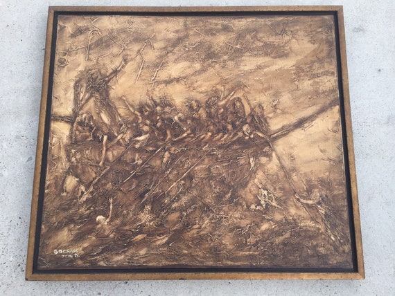 SOCRAM Oil Painting 1971  Mexican ART Marcos Hernandez Garcia Mid-century Modern