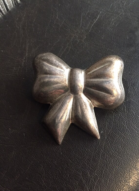 Vintage Mexican Sterling Silver BOW Brooch Pin 925