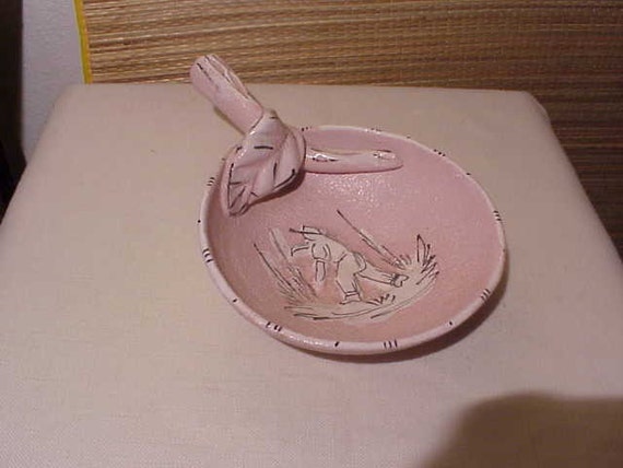 Early Vintage PINK Italy Italian Art Pottery Leaf Bowl N3P Hand Painted Mid-Century Modern Art