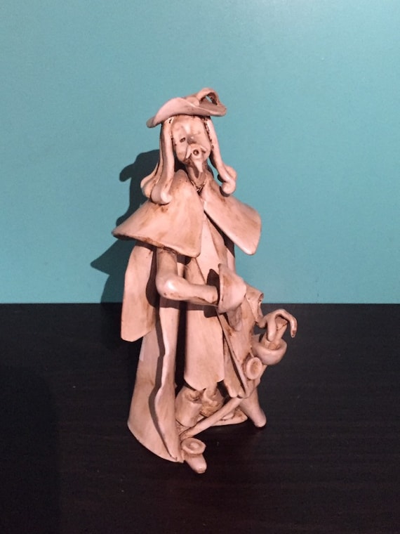 Vintage Don Quixote Pottery Art Sculpture Signed Figure 9” italy Italian