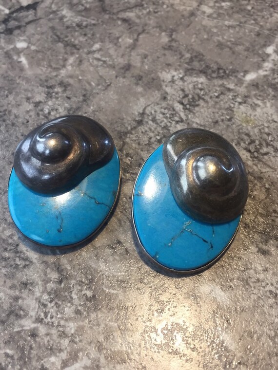 Vintage Mexican Sterling Silver Faux Turquoise Clip On Earrings 925 Signed JE ?