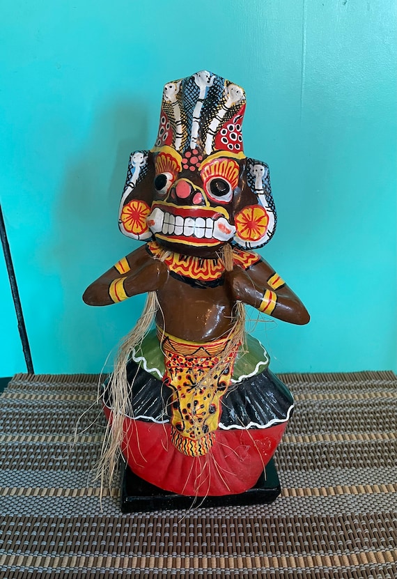 Vintage Paper Mache Witch Doctor Day Of Dead 3 section figurine Mask Sri Lanka