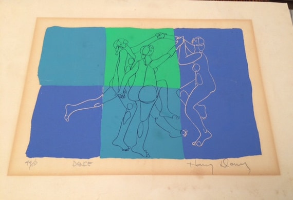Vintage Mid-Century Modern Lithograph Print Harry Dewy "DANCE" Style of Matisse