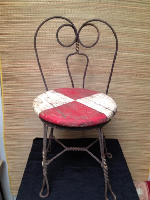 Rare Child's Antique Twisted Wrought Iron Ice Cream Parlor Chair b