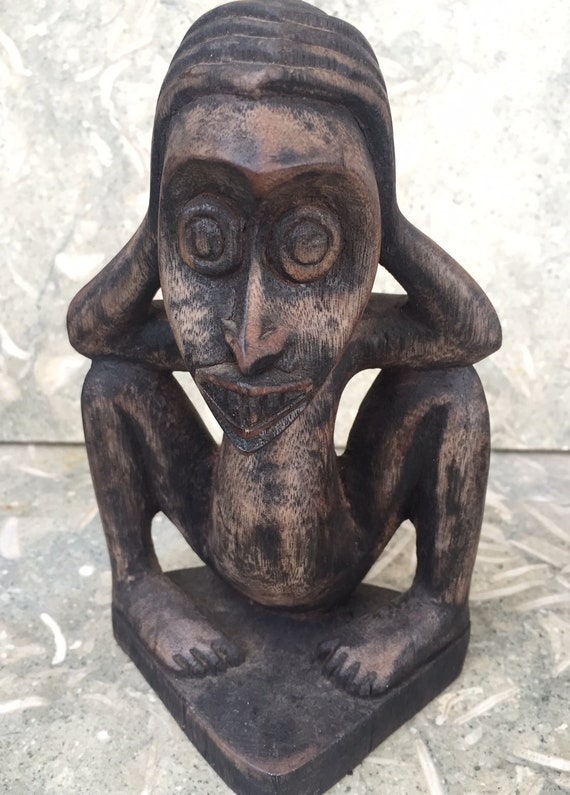 Vintage Carved Wood Monkey Sculpture Art African B