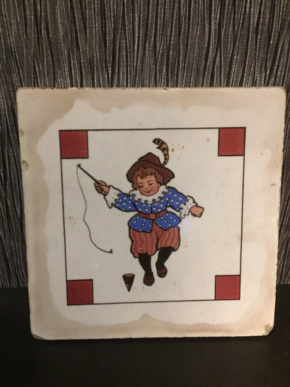 Rare Antique Villeroy & Bach Mettlach Tile Child Boy Figural KW Pottery ART