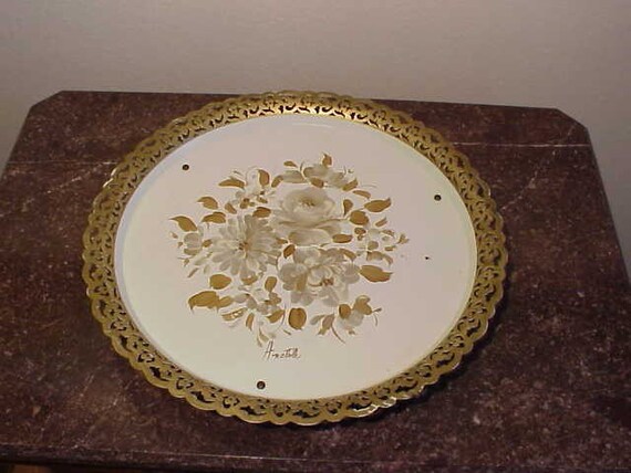 Vintage Signed Hollywood Regency TOLE Tray Music Box Nashco NY