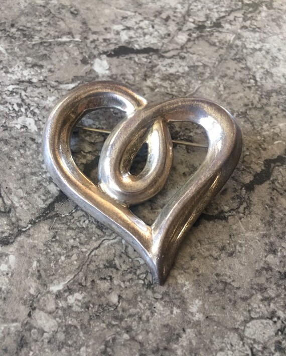 Vintage Mexican Sterling Silver HEART Brooch Pin Modernist Mexico 22 grams