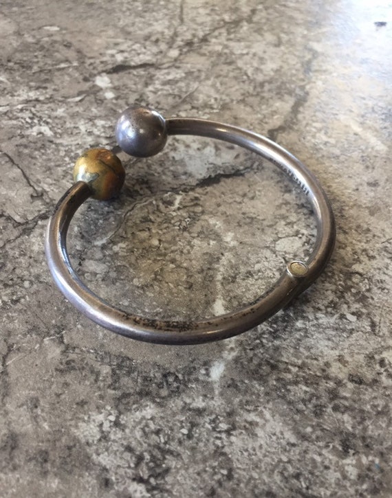 Vintage Mexican Sterling Silver Modernist BALL Bangle Bracelet  925 27 Grams
