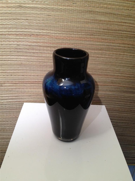 Black Amethyst COBALT BLUE Hand Blown Art Glass Vase STUNNING Vintage Murano
