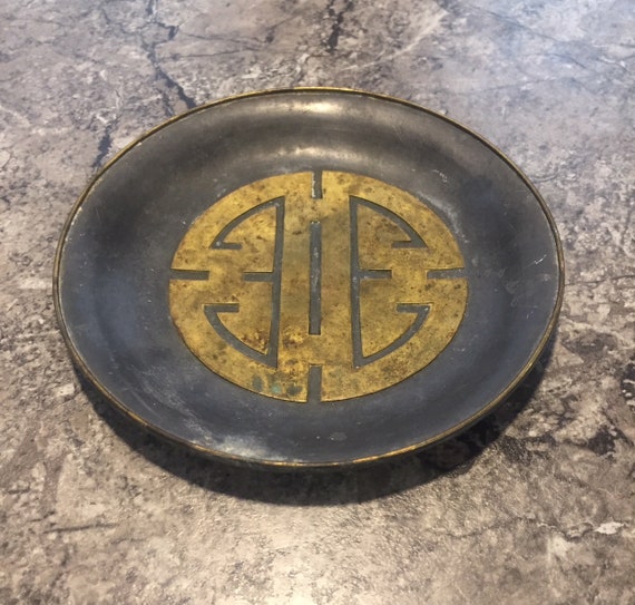 Vintage Chinese Hong Kong Pewter Brass Dish Tray Metal China