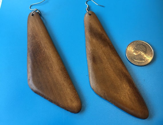 Vintage Mid-Century Modern Teak Wood Boomerang Dangle Earrings Aussie Pierced