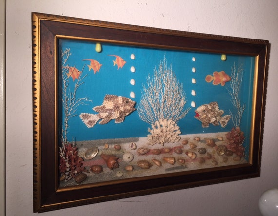 Vintage 1950's SEASHELL FISH Shadow Box Ocean Beach Wall ART Sculpture