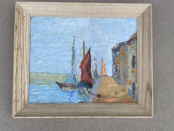 Vintage Impressionist Oil Painting SAILBOAT 1950’s John Williams Pallet