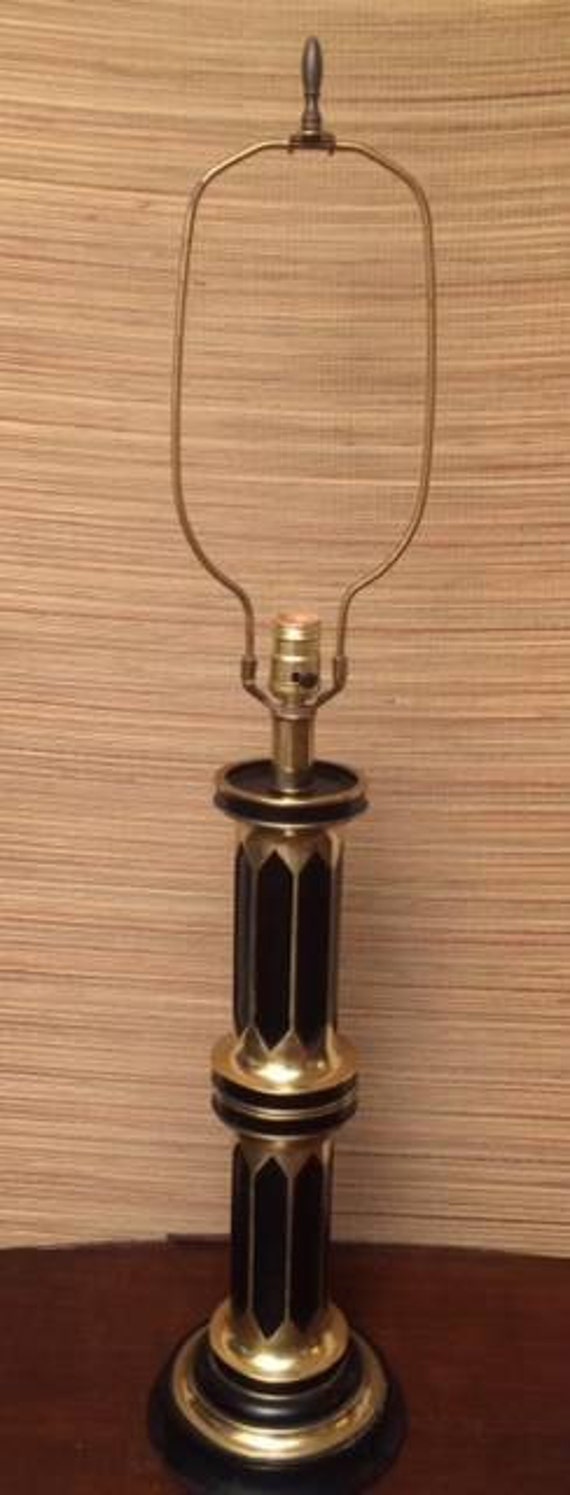 Hollywood Regency Lamp Black & Brass Column Glamour Mid-Century Modern Rare