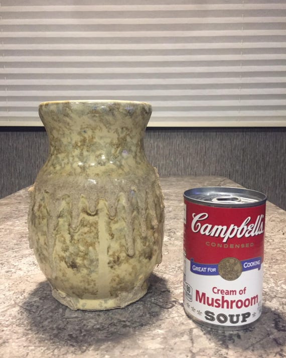 Vintage Mid-Century Modern Drip Lava Glaze Art Pottery Vase Signed Butterfly Mark