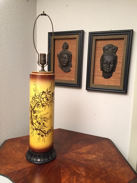 Hollywood Regency Yellow Lamp 1950's Art Nouveau Style Mid-Century Modern