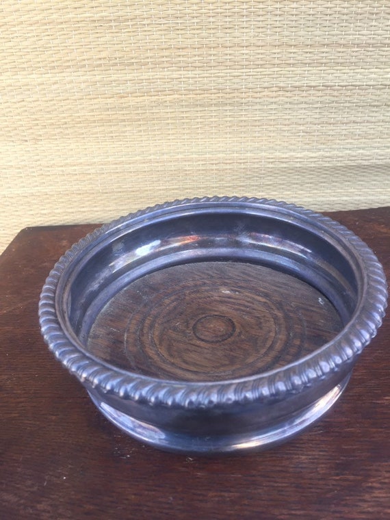 Antique Silver Plated Wine Coaster - Wood Bottom unmarked