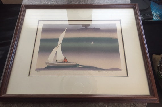 Mid-Century Modern Thomas Kruger Ltd. Ed Signed Lithograph Art Print Sailboat COA