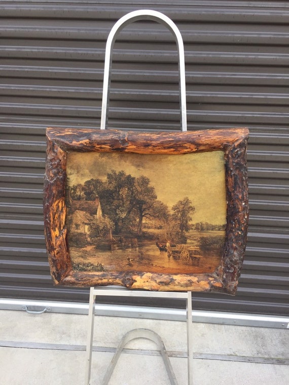 Antique John Constable Print Rustic Prinitive Wood Frame