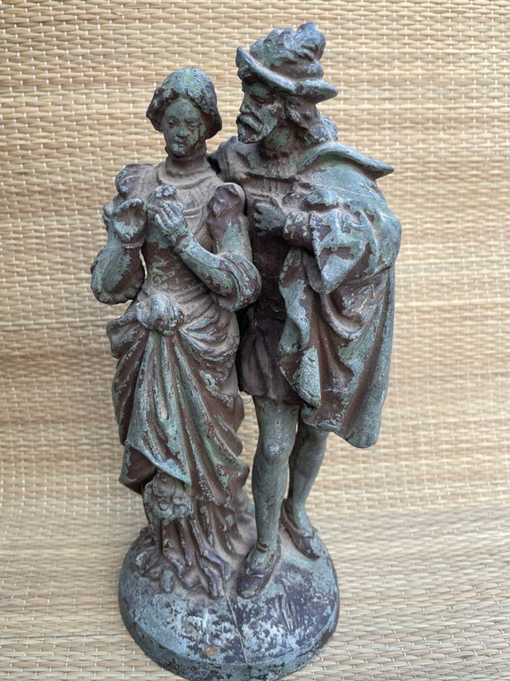 Antique cast metal sculpture Man Woman Figurine Victorian
