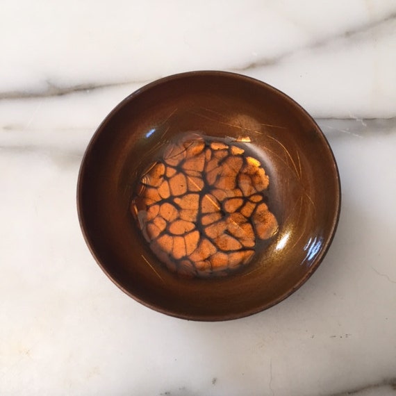 Vintage ENAMEL on Copper Small BOWL Kareka Mid-Century Modern Art