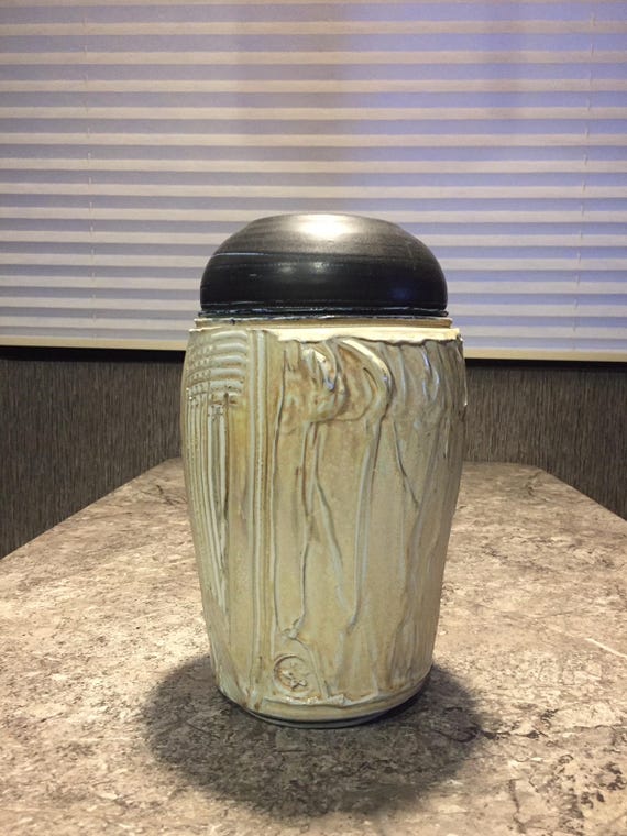 Vintage Carved ART POTTERY Vase Signed Star Mark Mid-Century Modern Style Abstract