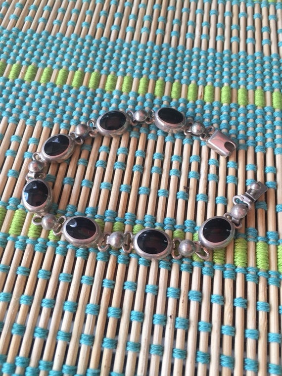 Mexican Sterling Silver Black Onyx Earrings Bracelet Set 925 28 grams