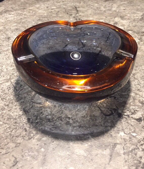 Mid Century Modern Murano Italy Sommerso Art Glass Ashtray Bowl Italy