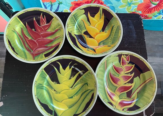 4 Plates Siddhia Hutchinson HELICONIA  - Andrea by Sadek Salad 8 1/4” rare