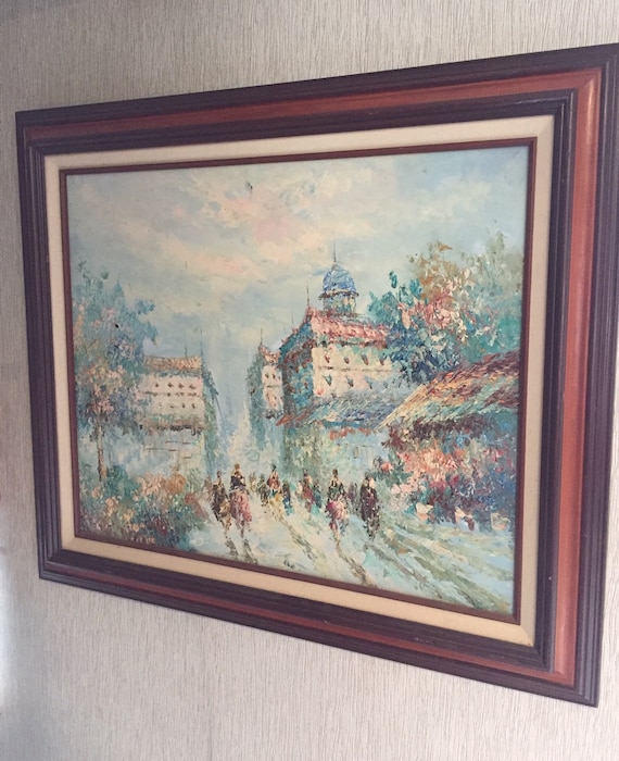 Vintage Original Oil Painting Framed Impressionist European Street Scene