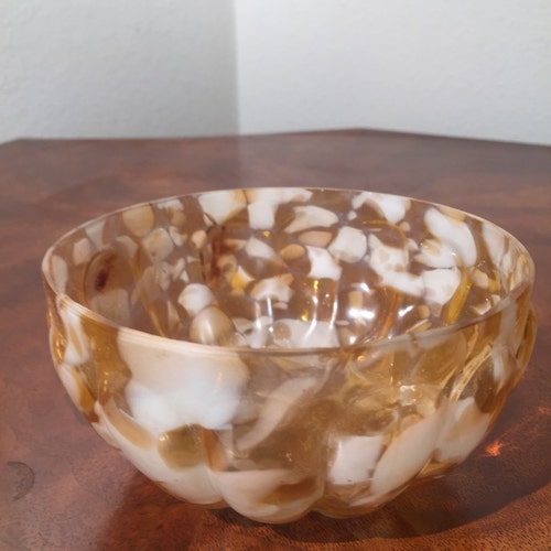 Antique Victorian Art Glass Hand-Made Finger Bowl Amber selling / Yellow Spatter 19th Century RARE