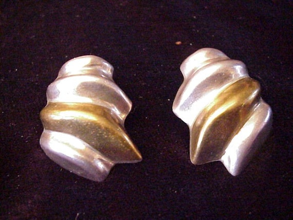 Vintage Mexican Sterling Silver & Brass Earrings .925 Mexico Modernist