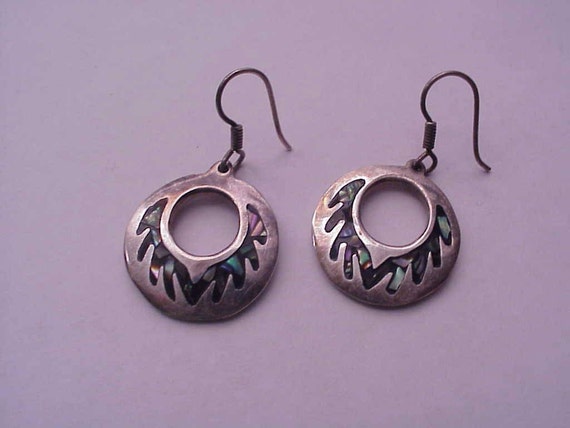 Vintage Mexican Sterling Silver Abalone Earrings Pierced 925 Mexico Jewelry
